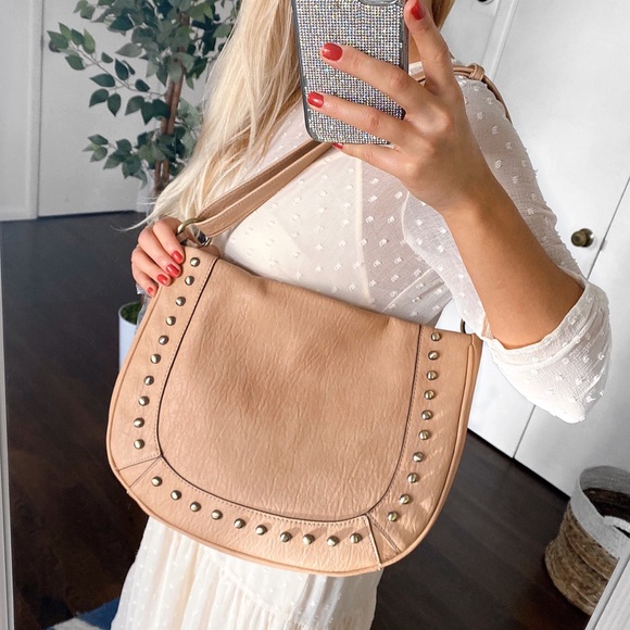 🍂 JESSICA SIMPSON SKYLAR HOBO PECAN STUDED THICK STRAP MEDIUM BAG! - Picture 2 of 14